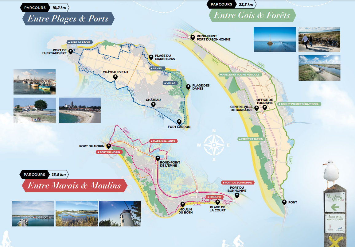 Carte parcours vélo sur l'Île de Noirmoutier