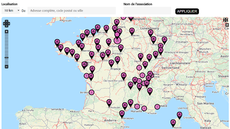 Carte des vélo-école FUB