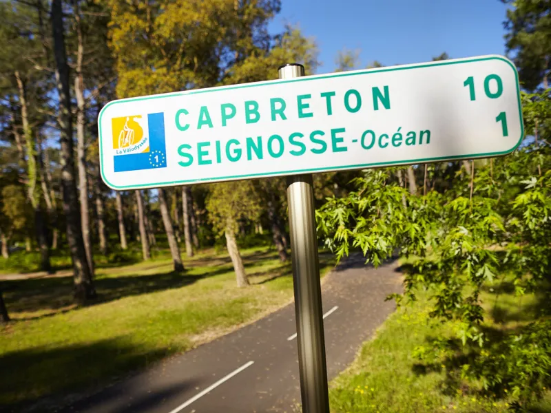 Panneau de la Vélodyssée vers Capbreton
