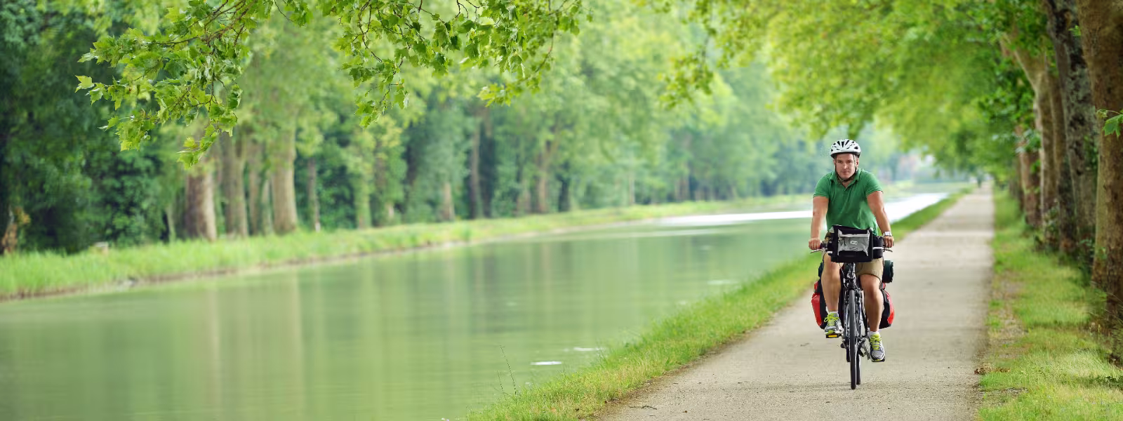 Balade à vélo sous les platanes du canal de Garonne