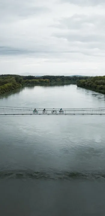 ViaRhôna : traversée du Rhône sur la passerelle de l'Oiselay-Sauveterre