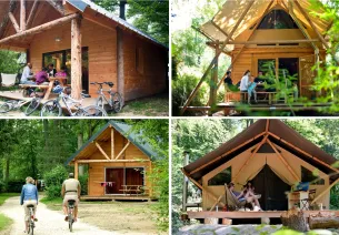 Cabanes boisées en camping Huttopia