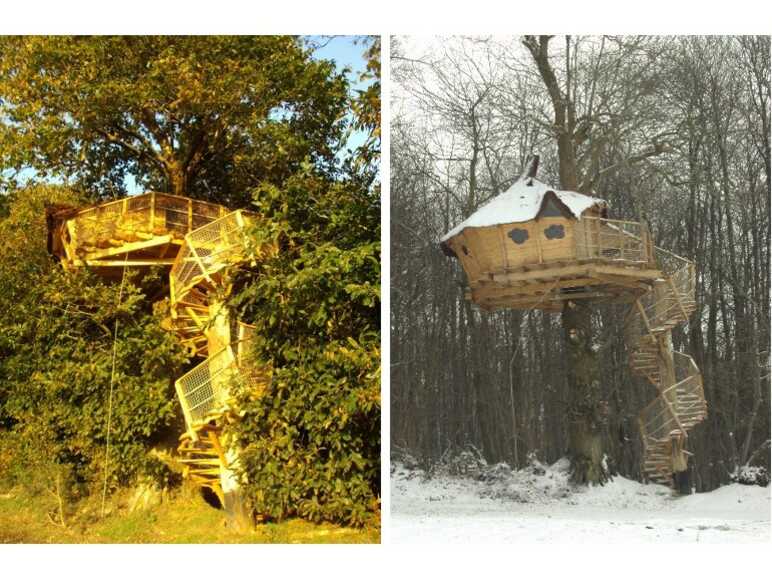 Cabane perchée dans les bois